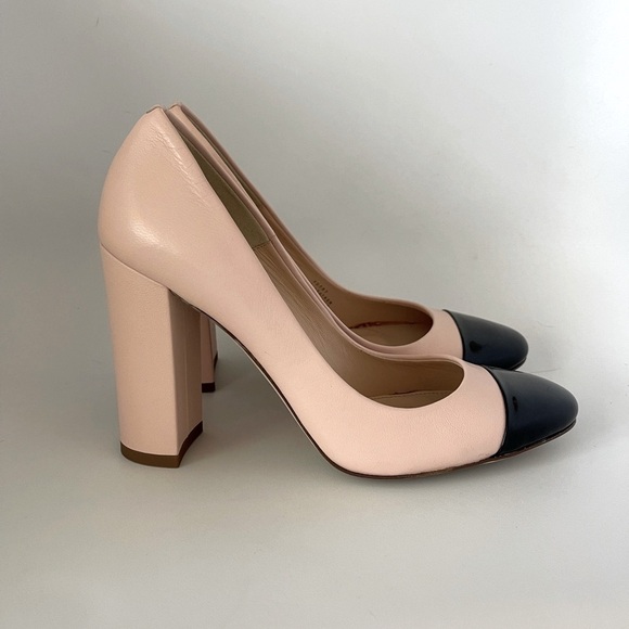 J. Crew Lena Blush Leather Pumps Black Cap Toe Made in Italy NWOT 6.5 - Picture 2 of 6